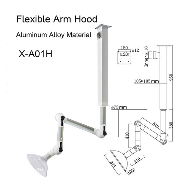 Material flexible de la aleación de aluminio del soporte del techo del laboratorio de las capillas del brazo extractor del humo